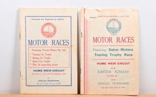 HUME WEIR: Two rare Hume Weir Circuit 'MOTOR RACES' Official Programmes from 1965. As organised by the Albury & District Car Club