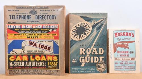 DIRECTORIES/ROAD GUIDE: An interesting group of two directories and road guide. May 1940 Commonwealth of Australia 'TELEPHONE DIRECTORY' for Melbourne