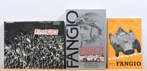 FANGIO: Three books detailing the career of Juan Manuel Fangio. 1956 publication of 'THE LIFE STORY OF JUAN MANUEL FANGIO' softcover book by Ronald Hansen and Federico B. Kirbus