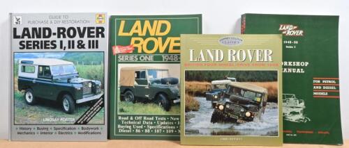 LAND ROVER: A selection of items related to Land Rover. 'LAND ROVER - BRITISH FOUR WHEEL-DRIVE FROM 1948' softcover book by Chris Bennett