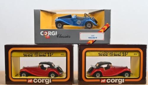 MG TF: Three 1:43 scale CORGI MG TF models. Red MG TF's & racing MG TF