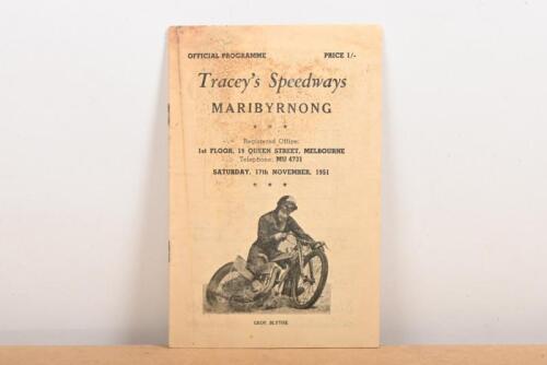 TRACEY'S SPEEDWAY: An original 'Tracey's Speedway - MARIBYRNONG, SATURDAY, 17th NOVEMBER, 1951' Official Programme