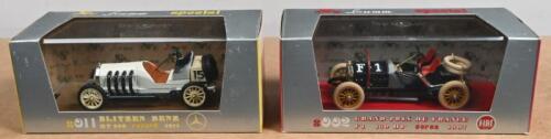 GRAND PRIX: Two Brumm 1:43 scale models. 1907 FIAT GRAND PRIX DE FRANCE F1 130 HP corsa (s002) & 1911 BLITZEN BENZ HP 220 (s011)