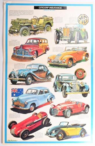POSTERS: Four Citicorp Insurance posters depicting motor vehicles of the 1930s, 1940s and 1950s. Artwork by Alan Puckett