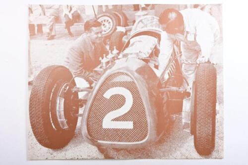 STAN JONES: Two pictures of Stan Jones with a Maybach Mk II. Black and white & sepia copies