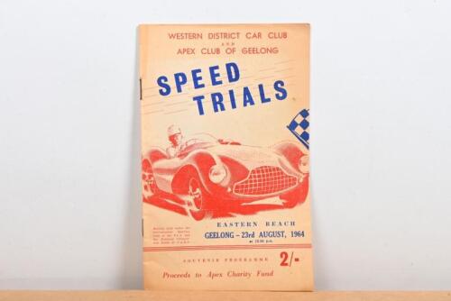 GEELONG SPEED TRIALS: An original August 1964 'WESTERN DISTRICT CAR CLUB AND APEX CLUB OF GEELONG - SPEED TRIALS, EASTERN BEACH' Souvenir Programme