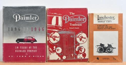 DAIMLER/LANCHESTER: Three hardbound books by various authors detailing the history of Daimler and Lanchester. 'Daimler 1896 TO 1946, 50 YEARS OF THE DAIMLER COMPANY' hardcover book by St John C Nixon