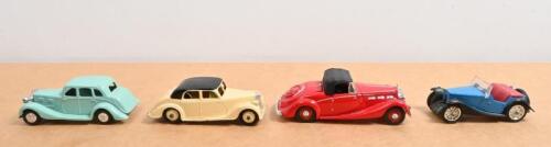 VINTAGE CARS: Four 1:43 scale vintage car models. DG MODELS 1948 MG 1 1/4 Litre in light green