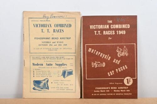 VICTORIAN COMBINED T.T. RACES: Two 'VICTORIAN COMBINED T.T. RACES' Official Programmes from 1949, as held at Fisherman's Bend Airstrip. 'THE VICTORIAN COMBINED T.T. RACES 1949 for motorcycle and car races, Sunday March 13th, Monday March 14th' & 'VICTORIA