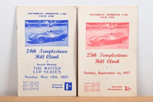 TEMPLESTOWE: Two 1957 Official Programmes for the 25th and 27th Templestowe Hill Climb. as organised by the VICTORIAN SPORTING CAR CLUB LTD