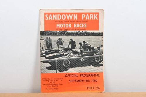 SANDOWN: An original 'SANDOWN PARK MOTOR RACES, VICTORIAN ROAD RACING CHAMPIONSHIP, 4th HEAT GOLD STAR CHAMPIONSHIPS, SEPTEMBER 16th 1962' OFFICIAL PROGRAMME