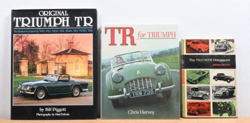 TRIUMPH: Three hardcover books detailing the Triumph motor car. 'TR for TRIUMPH' by Chris Harvey