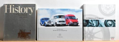 GERMAN CAR MANUFACTURERS: Three hardcover books detailing the company history of Audi and Mercedes-Benz. 1972/73 edition of 'History of Mercedes-Benz Motor Vehicles and Engines' & 1997 edition of 'A History of Progress - Chronicle of the AUDI AG'