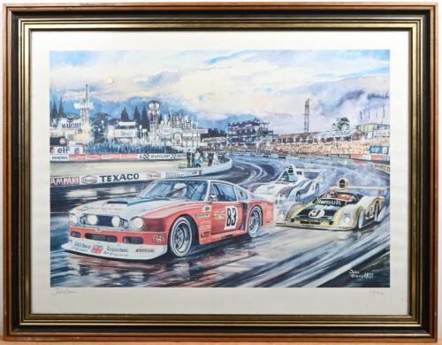ASTON MARTIN: A 1977 Limited Edition John Evans print depicting the Aston Martin AM V8 RHAM/1 &ldquo;The Muncher&rdquo; of Robin Hamilton/David Preece/Mike Salmon at Le Mans. Signed by artist. Numbered 39/200
