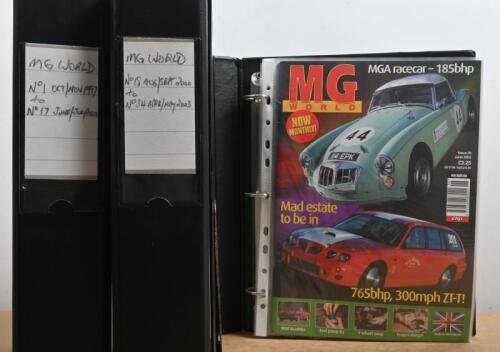 MG WORLD: Three black folders housing consecutive issues of 'MG WORLD' magazine. Issues No 1 October/November 1997 - Issue 41 December 2003