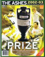 THE ASHES: A 2002-03 'The Ashes' Australia v England official program autographed by Ricky Ponting, Jason Gillespie and Shane Warne on front cover