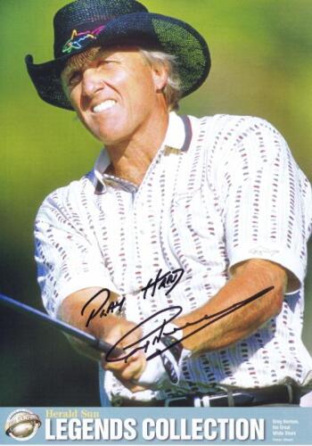 GREG NORMAN: A Herald Sun 'Legends Collection' publicity picture of 'The Great White Shark' autographed by Greg Norman