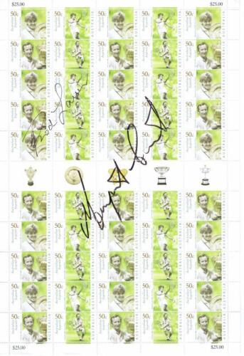 COURT & LAVER: A sheet of Australian 50c 'Australian stamps autographed by Rod Laver and Margaret Court