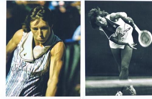 MARTINA NAVRATILOVA: Two autographed pictures of Martina Navratilova one in black and white, the other in colour
