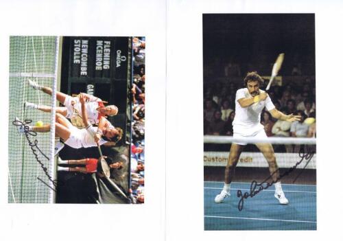 JOHN NEWCOMBE: Three autographed pictures of australian tennis player John Newcombe