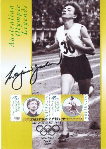 MARJORIE JACKSON: A 'Australian Olympic Legends' first day cover autographed by Marjorie Jackson