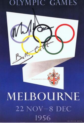OLYMPICS 1956: A small Melbourne 1956 Olympic Games flyer autographed by Betty Cuthbert and Murray Rose