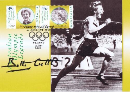 BETTY CUTHBERT: A 'Australian Olympic Legends' first day cover, autographed by Betty Cuthbert