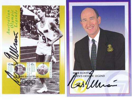 HERB ELLIOTT: Two autographed Herb Elliott items including a 'Australian Olympic Legends' first day cover and a Channel 7 publicity card