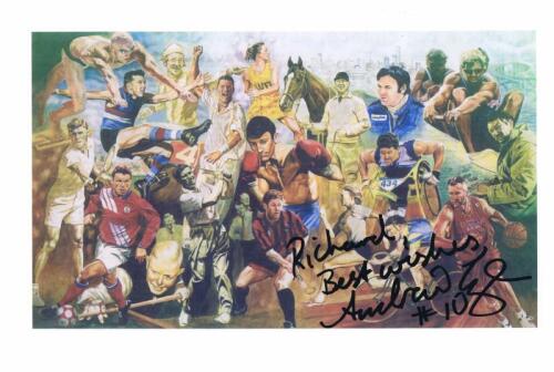 ANDREW GAZE: A colour caricture depicting notable athletes, personally inscribed and signed by Andrew Gaze
