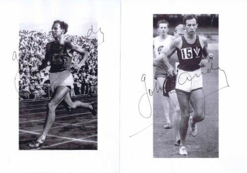 JOHN LANDY: Two autographed black and white pictures of athlete John Landy