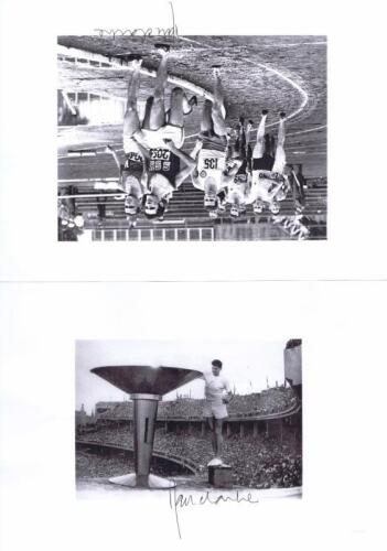 RON CLARKE: Two black and white autographed pictures of Ron Clarke
