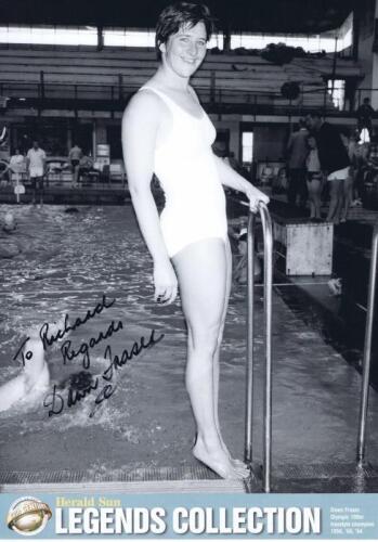 DAWN FRASER: A 'Herald Sun' legends collection publicity sheet personally inscribed and signed by freestyle champion Dawn Fraser