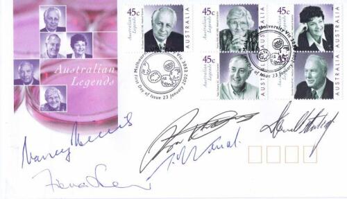 MEDICAL SCIENTISTS: A 'Australian Legends' medical scientists first day cover autographed by Gustav Nossal, Nancy Millis, Peter Doherty, Fiona Stanley and Donald Metcalf