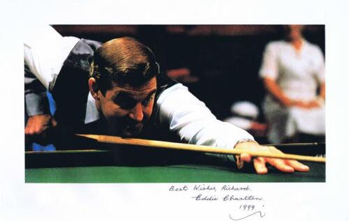 EDDIE CHARLTON: Two colour pictures of Australian Snooker player Eddie Charlton, personally inscribed and signed