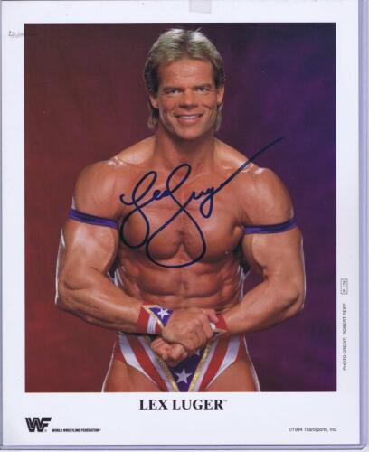 LEX LUGER: A official WWF publicity card depicting Lex Luger, Autographed by Lex Luger with COA sticker