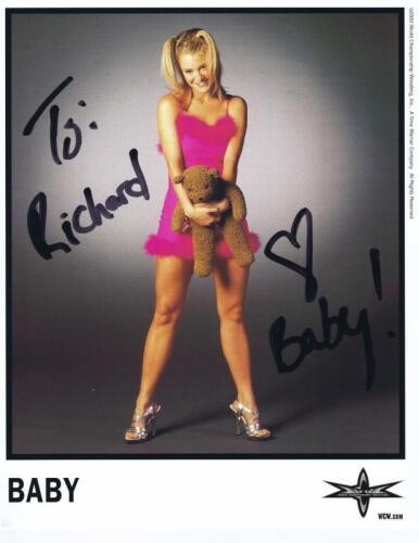 NITRO GIRL BABY: A official WCW publicity card depicting Nitro Girl 'Baby' personally signed and inscribed Shannon Mcneill