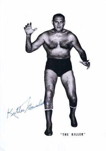 KILLER KOWALSKI: A black and white picture of 'The Killer' autographed by Walter Kowalski