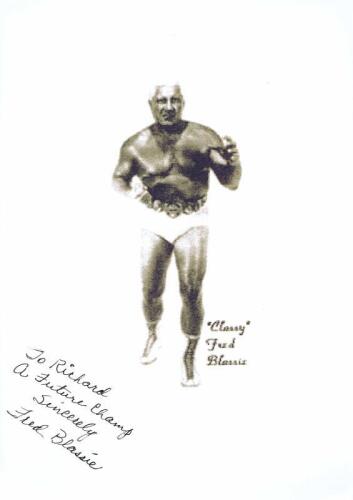 FRED BLASSIE: A black and white picture of 'Classy' Freddie Blassie, personally signed and inscribed