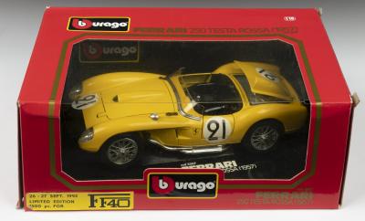 TESTAROSSA: A Bburago 1:18 Ferrari 250 TESTA ROSSA (1957) in Francorchamps livery (cod.3007). Limited Edition of 1500. Produced 1992 in celebration of the 40th Anniversary of the official importation of Ferrari in Belgium by Garage Ferrari Francorchamps