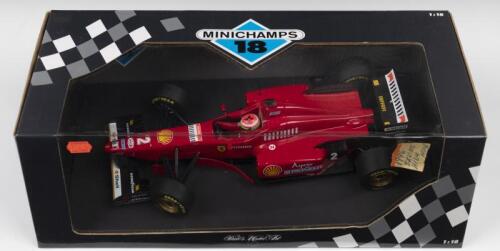 412 T3: A Paul's Model Art/MINICHAMPS 1:18 scale 1996 Ferrari 412 T3 V10 as raced by Eddie Irvine. With updated nose cone