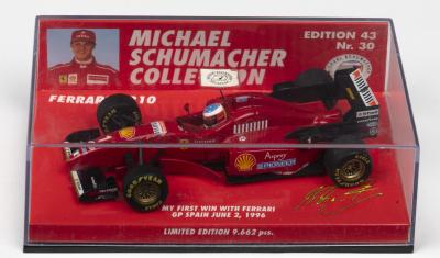 F 310: A Limited Edition Paul's Model Art (MS-COLLECTION) 1:43 scale Ferrari F 310 commemorating Michael Schumacher's first victory with Ferrari at the 1996 Spain Grand Prix. Limited Edition of 9,662 pieces