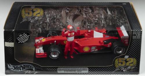 F2001: A Limited Edition Hot Wheels Racing 1:18 scale Ferrari F2001 as raced by Michael Schumacher (55698), model celebrates Michael Schumacher's 52nd Grand Prix victory at Spa-Francorchamps/Belgie on 2nd September, 2001. Limited Edition of 15,001