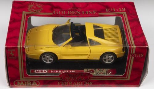 348: A MIRA 1:18 scale Ferrari 348 in yellow (6101). Made in Spain