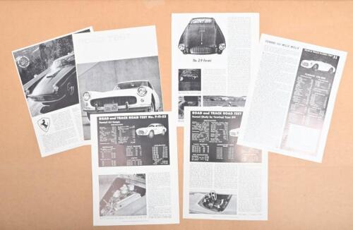 FERRARI: A collection of reprinted black and white Road & Track tests detailing various Ferrari models. 4.1 Vignale Coupe, Type 212 Touring Barchetta, 4.9 Ferrari Super America R&T Track Tests