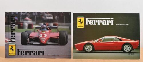 FERRARI WORLD CHAMPIONS: Two Ferrari World Champions full model line sales brochures from 1982 and 1983. 1983 brochure with Ferrari GTO to cover