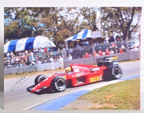 ALBORETO: A colour image of the Ferrari F1 86 as raced by Michele Alborteo&nbsp;at the Australian Grand Prix, Adelaide. Michele Alboreto signature