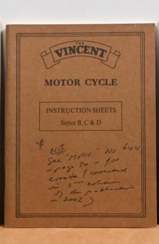 VINCENT: A Vincent motorcycle instruction sheet for series B, C & D, intruction sheet No. 6 Jan 1972