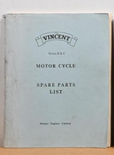 VINCENT: A Vincent motorcycle spare parts list for series B & C, by Harper Engines Limited&nbsp;