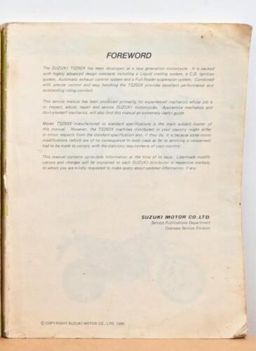 SUZUKI: A Suzuki TS250X owners/service manual, printed in Japan