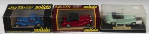 FRENCH: Three 1:43 scale French classic cars by solido&nbsp;Age d'or. Bugatti, Delahaye & Talbot models